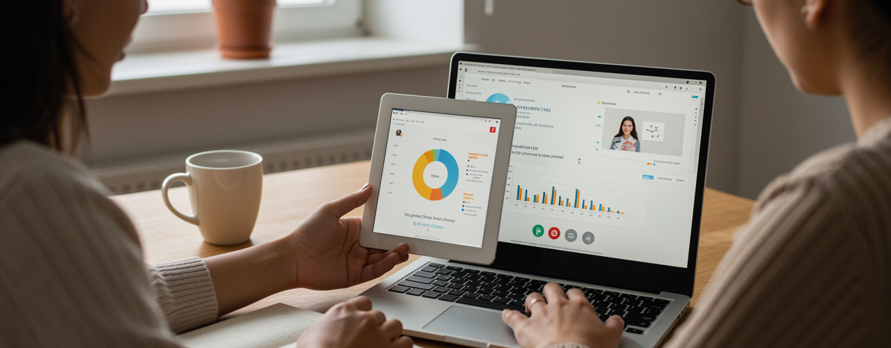 Performance management dashboard showing teaching effectiveness and student progress tracking